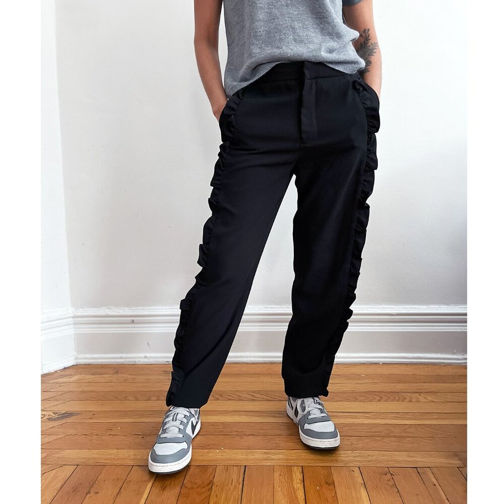 Zara Black Tailored Pants | Office Wear with Ruffle Detail | Size S